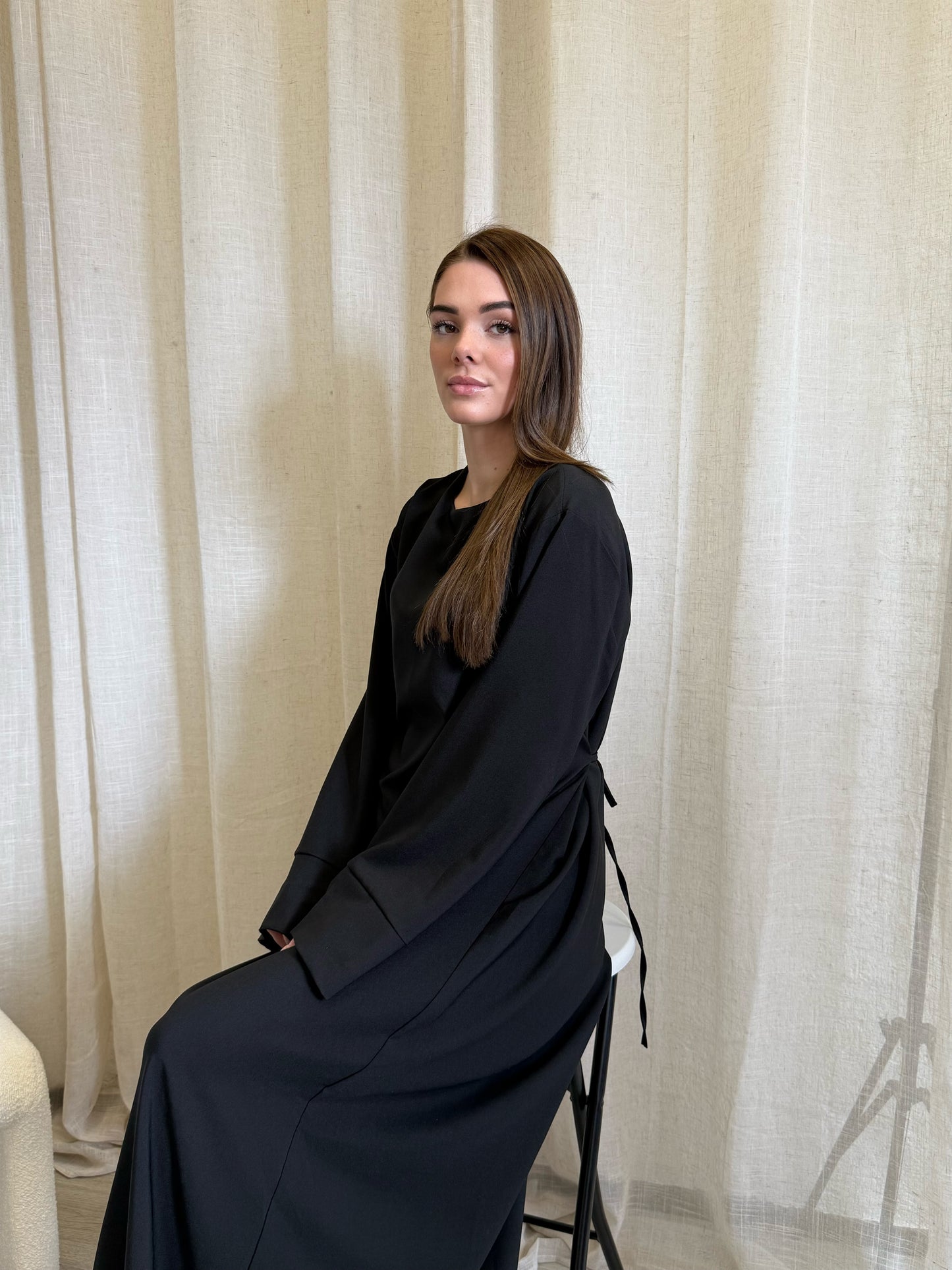 Abaya Back Bow Tied Black